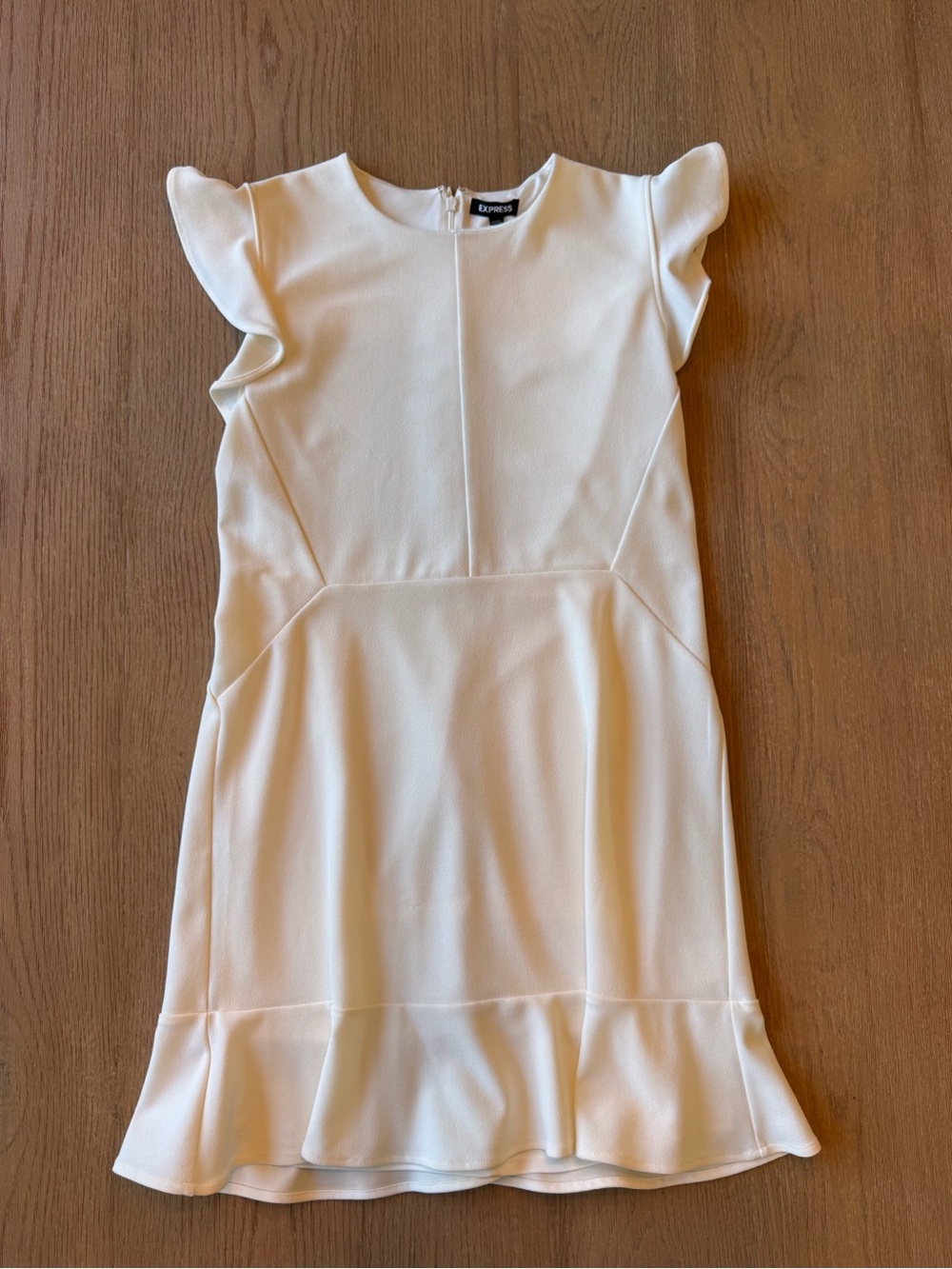 Express Cream Ruffle-Hem Mini Dress